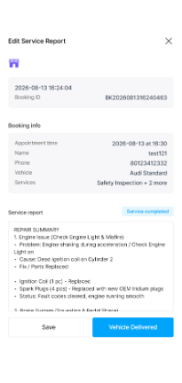 Edit Service Report screen in the Altobay.ai app